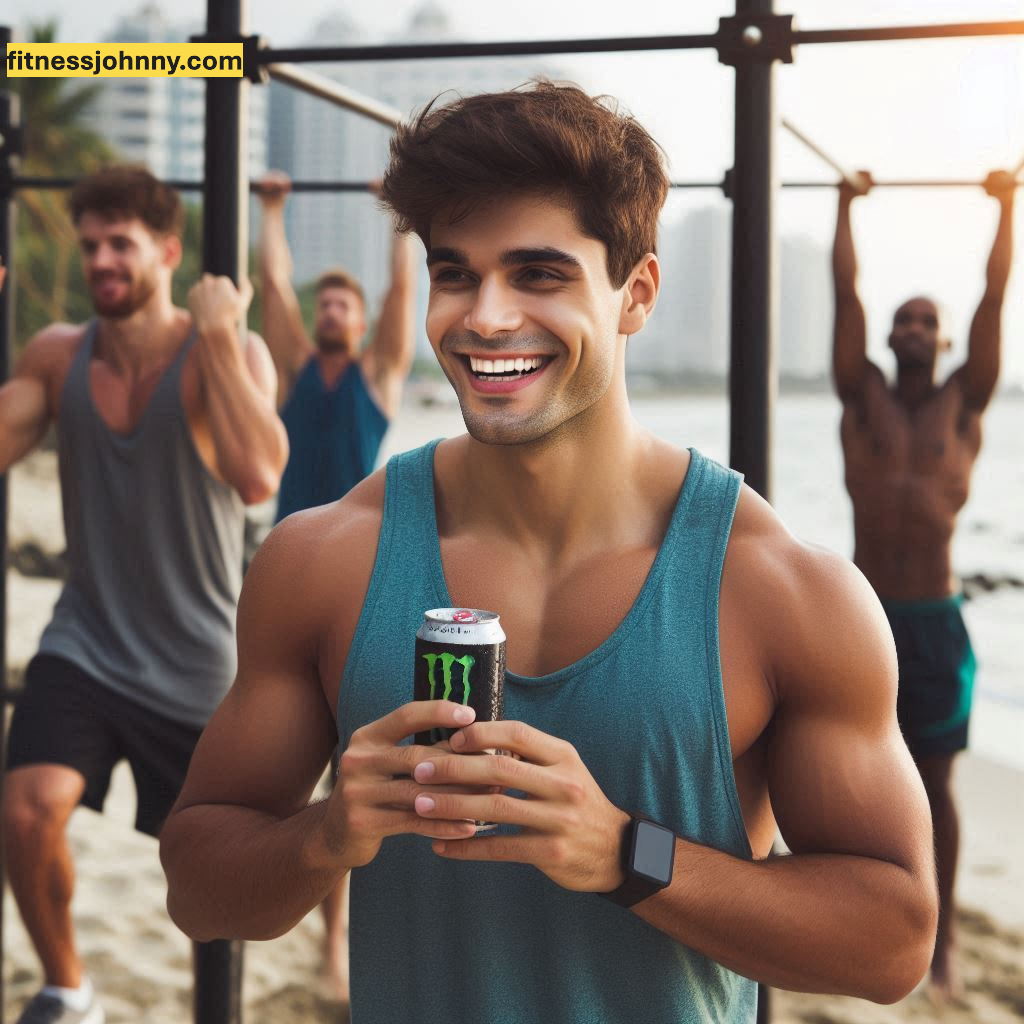 Joven tomando su lata pre-entrenamiento