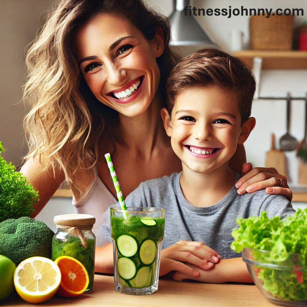 Madre y hijo haciendo dieta detox