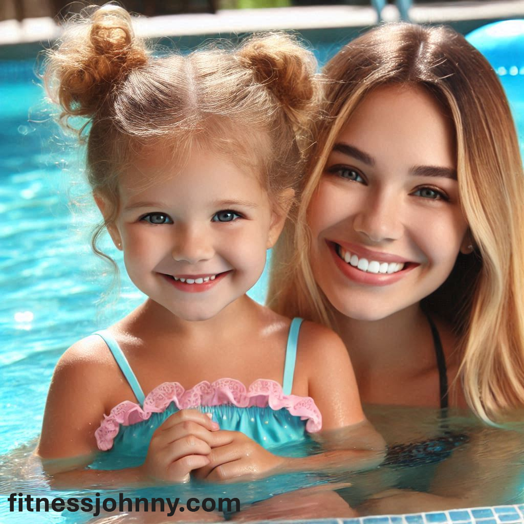 mama y hija en la piscina