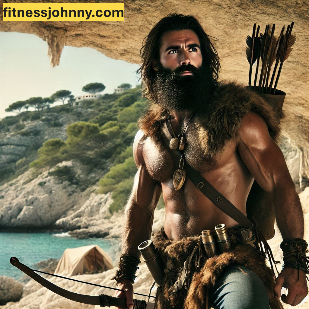hombre atletico prehistórico haciendo dieta paleo